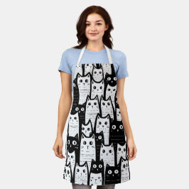 Zwart-wit minimalistisch kattenpatroon schort