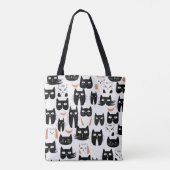 Zwart-wit minimalistisch kattenpatroon tote bag (Achterkant)