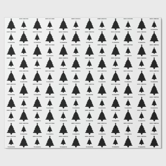 Zwart-wit minimalistisch kerstboompatroon cadeaupapier (Vlak)