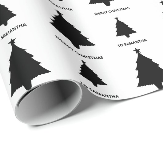 Zwart-wit minimalistisch kerstboompatroon cadeaupapier (Rol Hoek)