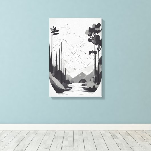 Zwart-wit minimalistisch landschap Abstracte kunst Canvas Afdruk (Insitu (Houten vloer))