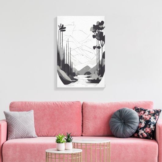 Zwart-wit minimalistisch landschap Abstracte kunst Canvas Afdruk (Insitu (Woonkamer))