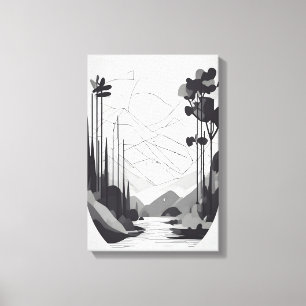Zwart-wit minimalistisch landschap Abstracte kunst Canvas Afdruk