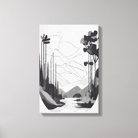 Zwart-wit minimalistisch landschap Abstracte kunst Canvas Afdruk (Voorkant)