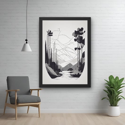 Zwart-wit minimalistisch landschap Abstracte kunst Perfect Poster
