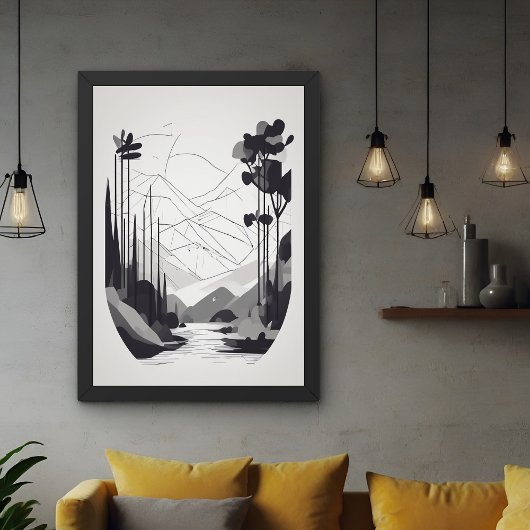 Zwart-wit minimalistisch landschap Abstracte kunst Perfect Poster