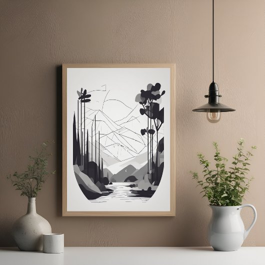 Zwart-wit minimalistisch landschap Abstracte kunst Poster