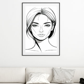 Zwart-wit minimalistisch lijnkunstposter van een v poster