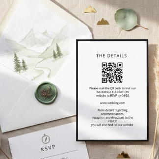 Zwart & Wit Minimalistisch met QR-code bruiloft Kaart