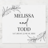 Zwart Wit Minimalistisch Minimalistische Tak Blad Likeurfles Etiket (Enkel label)