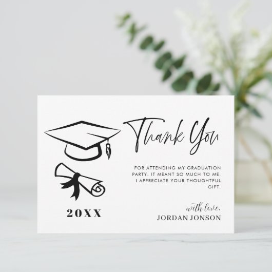 Zwart Wit Minimalistisch Modern Afstuderen Bedankkaart (Staand voorkant)