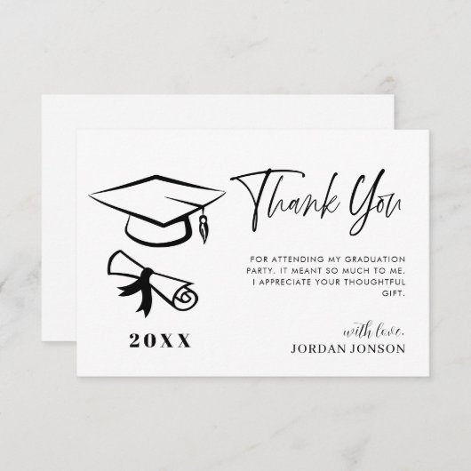 Zwart Wit Minimalistisch Modern Afstuderen Bedankkaart (Voorkant / Achterkant)