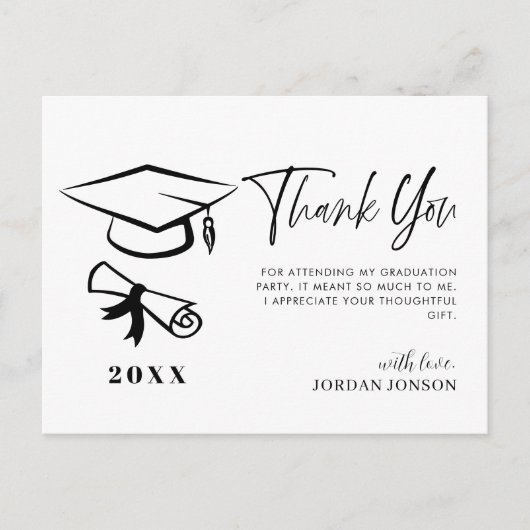 Zwart wit minimalistisch modern Afstuderen dank u Briefkaart (Voorkant)