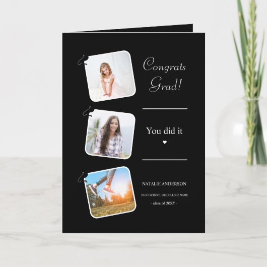 Zwart-wit Minimalistisch Modern Afstuderen Kaart (Voorkant)