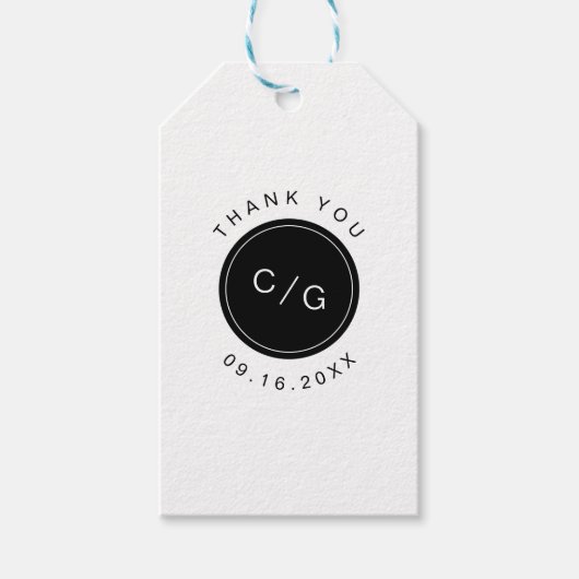 Zwart-wit minimalistisch modern huwelijksmonogram cadeaulabel (Voorkant)