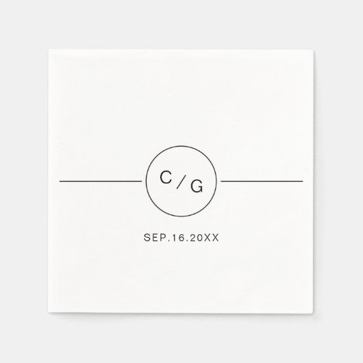 Zwart-wit minimalistisch modern huwelijksmonogram servet (Voorkant)