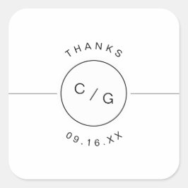 Zwart-wit minimalistisch modern huwelijksmonogram vierkante sticker