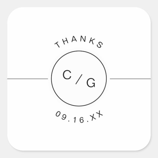 Zwart-wit minimalistisch modern huwelijksmonogram vierkante sticker (Voorkant)