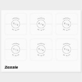 Zwart-wit minimalistisch modern huwelijksmonogram vierkante sticker (Vel)