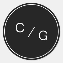 Zwart-wit minimalistisch modern koppel monogram ronde sticker