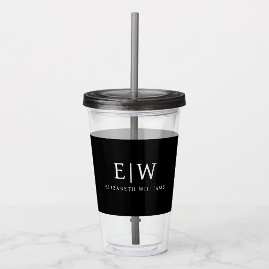 Zwart-wit Minimalistisch Modern Monogram Acryl Drinkbeker (Voorkant)