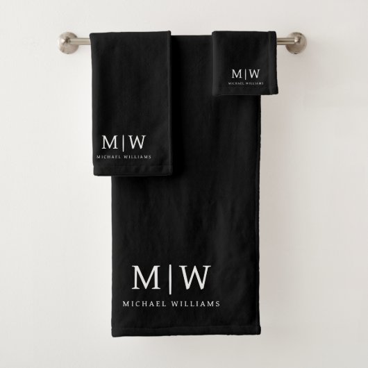 Zwart-wit Minimalistisch Modern Monogram Bad Handdoek (Insitu)
