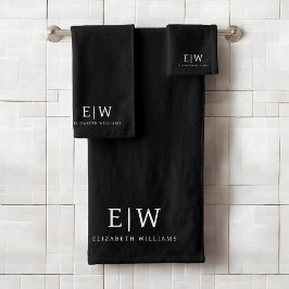 Zwart-wit Minimalistisch Modern Monogram Bad Handdoek