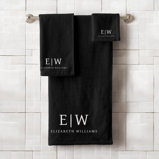 Zwart-wit Minimalistisch Modern Monogram Bad Handdoek