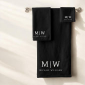 Zwart-wit Minimalistisch Modern Monogram Bad Handdoek