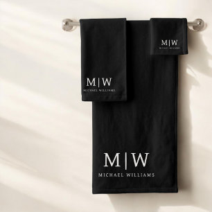 Zwart-wit Minimalistisch Modern Monogram Bad Handdoek