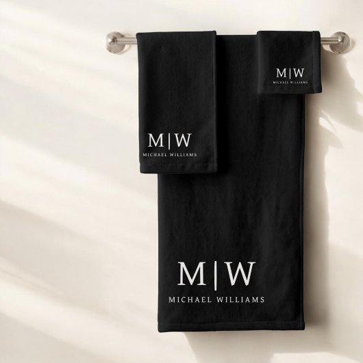 Zwart-wit Minimalistisch Modern Monogram Bad Handdoek