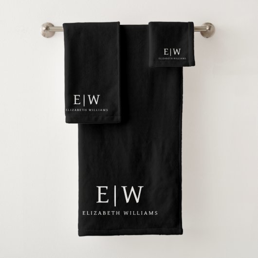 Zwart-wit Minimalistisch Modern Monogram Bad Handdoek (Insitu)