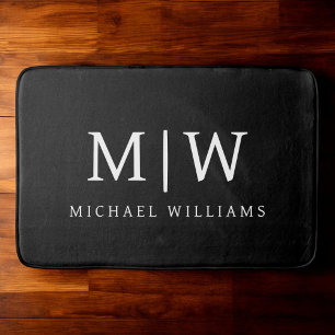 Zwart-wit Minimalistisch Modern Monogram Badmat