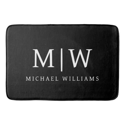 Zwart-wit Minimalistisch Modern Monogram Badmat (Voorkant)