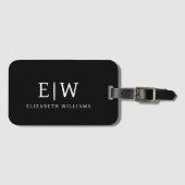 Zwart-wit Minimalistisch Modern Monogram Bagagelabel (Voorkant (horizontaal))