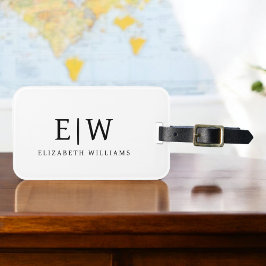 Zwart-wit Minimalistisch Modern Monogram Bagagelabel