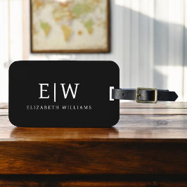 Zwart-wit Minimalistisch Modern Monogram Bagagelabel