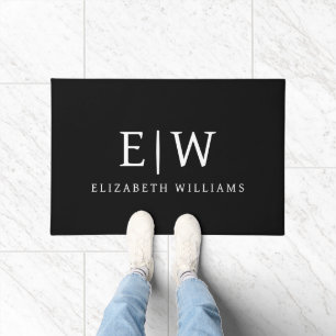 Zwart-wit Minimalistisch Modern Monogram Deurmat
