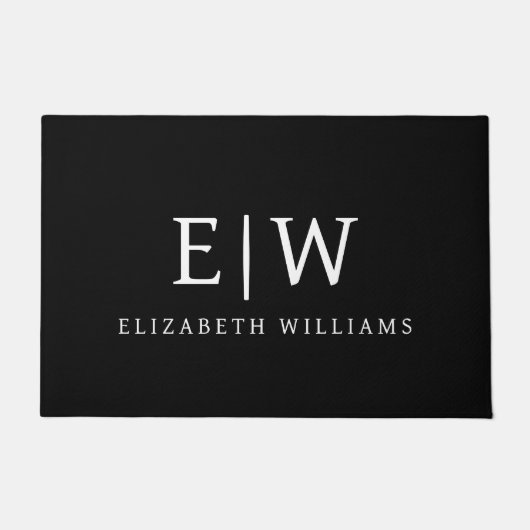 Zwart-wit Minimalistisch Modern Monogram Deurmat (Voorkant)