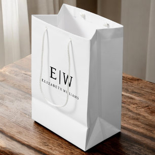 Zwart Wit Minimalistisch Modern Monogram Elegant Medium Cadeauzakje