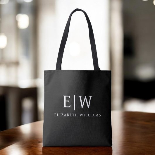 Zwart Wit Minimalistisch Modern Monogram Elegant Tote Bag