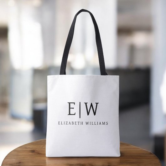 Zwart Wit Minimalistisch Modern Monogram Elegant Tote Bag