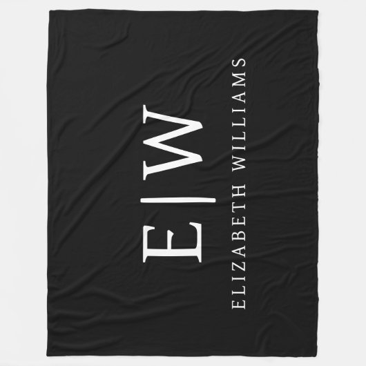 Zwart-wit Minimalistisch Modern Monogram Fleece Deken (Voorkant)