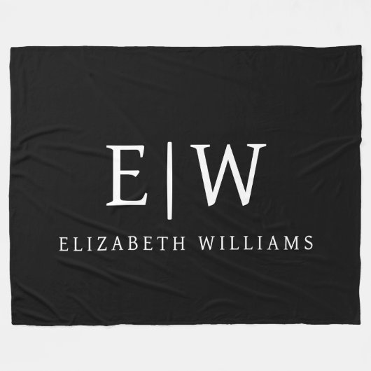 Zwart-wit Minimalistisch Modern Monogram Fleece Deken (Voorkant (Horizontaal))