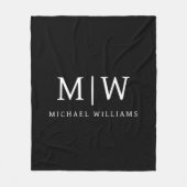 Zwart-wit Minimalistisch Modern Monogram Fleece Deken (Voorkant)