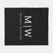 Zwart-wit Minimalistisch Modern Monogram Fleece Deken (Voorkant (Horizontaal))