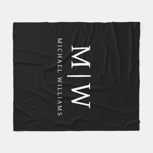 Zwart-wit Minimalistisch Modern Monogram Fleece Deken (Voorkant (Horizontaal))