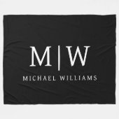 Zwart-wit Minimalistisch Modern Monogram Fleece Deken (Voorkant (Horizontaal))