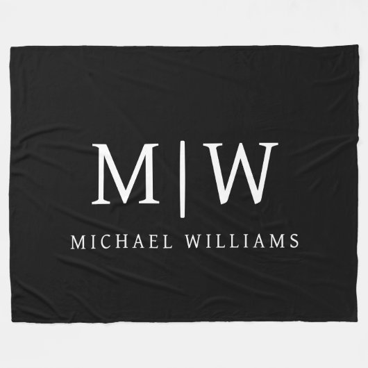 Zwart-wit Minimalistisch Modern Monogram Fleece Deken (Voorkant (Horizontaal))