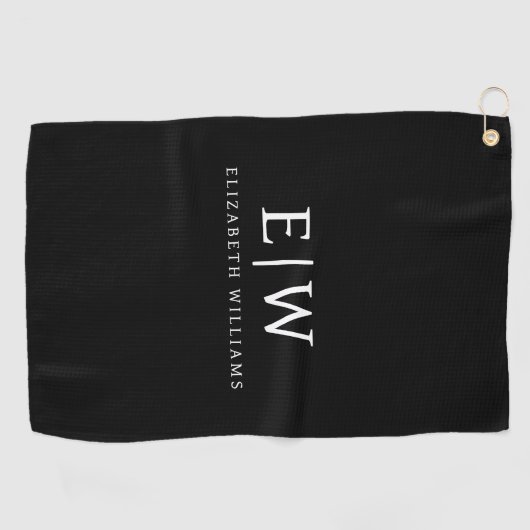 Zwart-wit Minimalistisch Modern Monogram Golfhanddoek (Horizontaal)